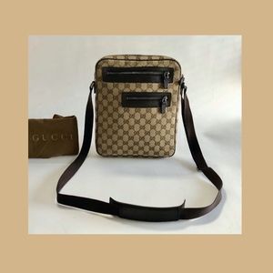 AUTH Gucci brown GG Canvas & Leather Cross Body